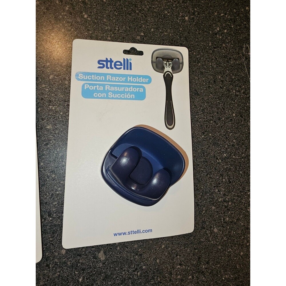 Sttelli Suction Razor Holder Navy Shower Organizer new